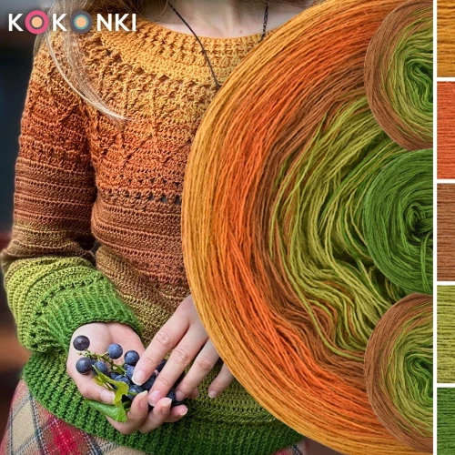 Zestaw na sweter Charlotte od Kotek i motek 01B / Kokonki Merino / Miodowy/koniak/ciepły brąz/oliwka/paproć