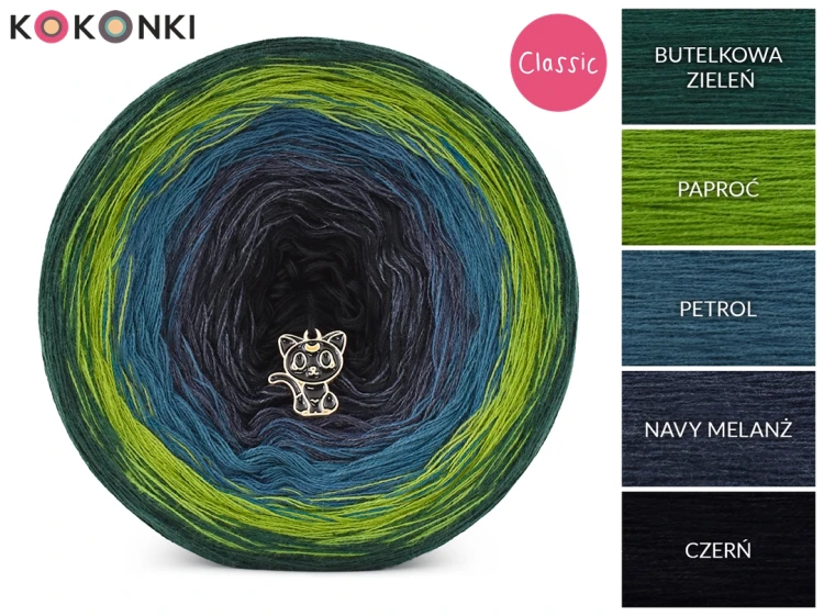 Zestaw na sweter Charlotte od Kotek i motek 07C / Kokonki Classic / Butelkowa zieleń/paproć/petrol/navy melanż/czerń