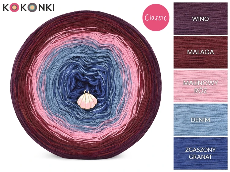 Zestaw na sweter Charlotte od Kotek i motek 12C / Kokonki Classic / Wino/malaga/malinowy róż/denim/zgaszony granat