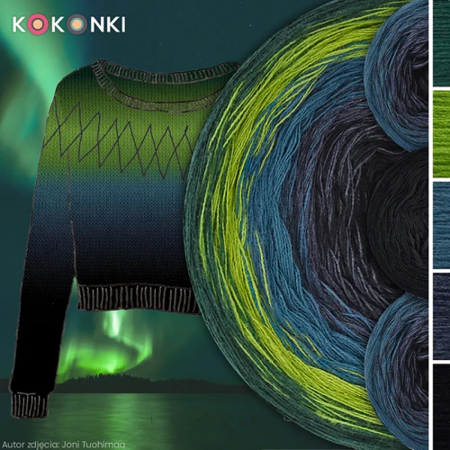 Zestaw na sweter Charlotte od Kotek i motek 07C / Kokonki Classic / Butelkowa zieleń/paproć/petrol/navy melanż/czerń