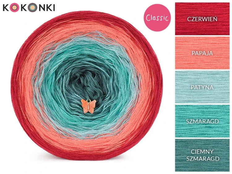 KOKONEK Classic B265 Kotek i motek 08C - Czerwień/papaja/patyna/szmaragd/ciemny szmaragd