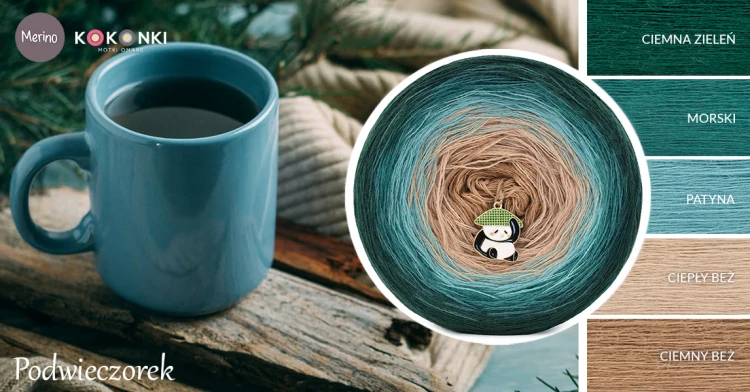 KOKONEK Merino 624 Podwieczorek - Ciemna zieleń/morski/patyna/ciepły beż/ciemny beż