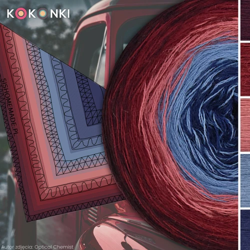 KOKONEK Merino 814 Kotek i motek 12 - Wino melanż/ bordo/ malwa/szaroniebieski/granat