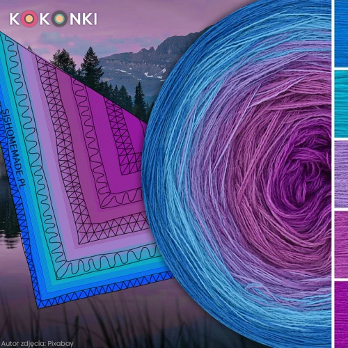 KOKONEK Merino 806 Kotek i motek 04 - Turkus II/turkus/jasny fiolet/cyklamen/ciemny cyklamen