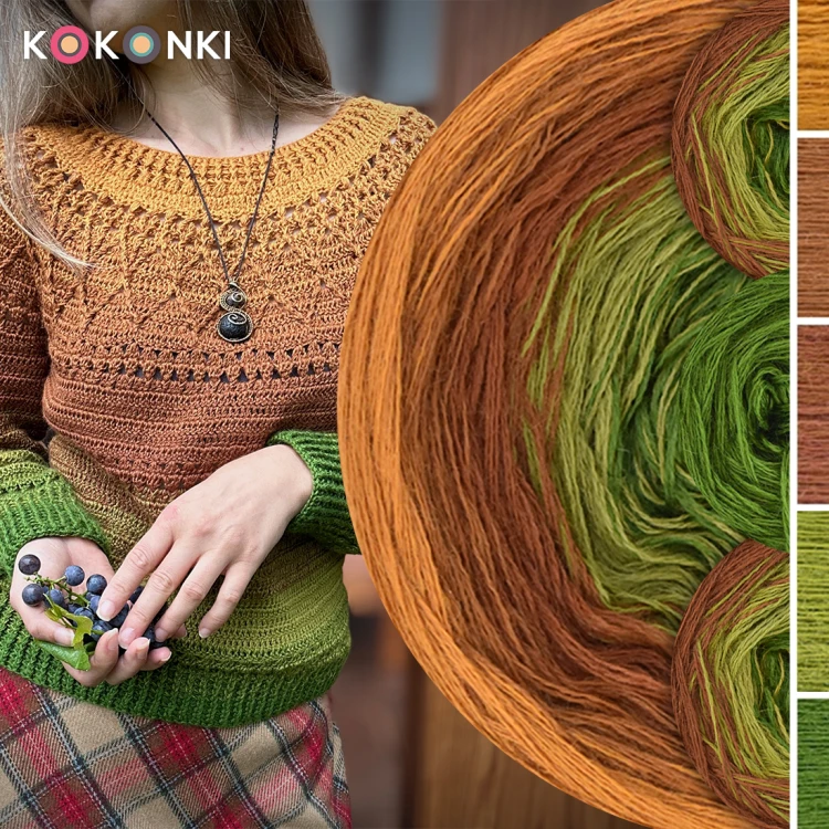 Zestaw na sweter Charlotte od Kotek i motek 01 / Kokonki Merino / Miodowy/ciepły brąz/toffi/oliwka II/paproć