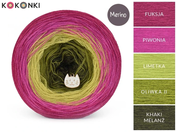 KOKONEK Merino 805 Kotek i motek 03 - Khaki melanż/oliwka II/limetka/piwonia/fuksja
