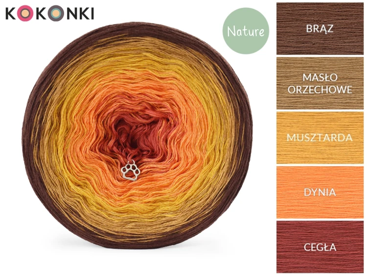 Zestaw na sweter Charlotte od Kotek i motek 06N / Kokonki Nature / Brąz/masło orzechowe/musztarda/dynia/cegła + wzór PDF