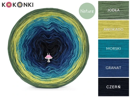 Zestaw na sweter Charlotte od Kotek i motek 07N / Kokonki Nature / Jodła/awokado/morski/granat/czerń + wzór PDF