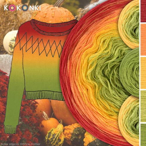 Zestaw na sweter Charlotte od Kotek i motek 10N / Kokonki Nature / Czerwień/dynia/kurkuma/awokado/pesto