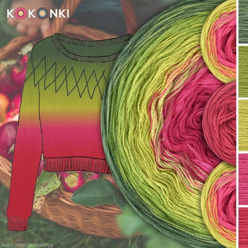 Zestaw na sweter Charlotte od Kotek i motek 03N / Kokonki Nature / Jodła/pesto/awokado/malina/magenta