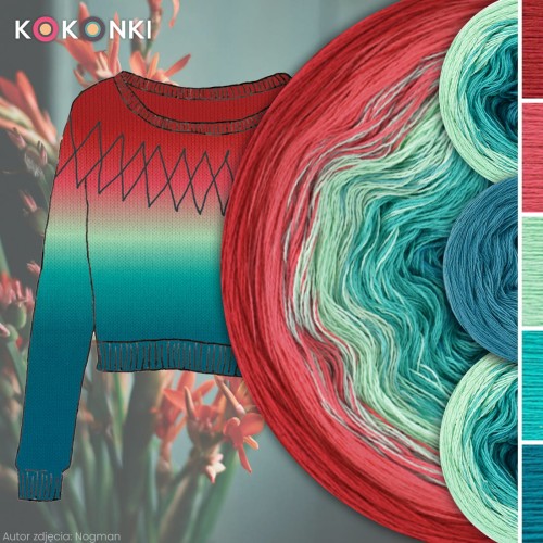 Zestaw na sweter Charlotte od Kotek i motek 08N / Kokonki Nature / Czerwień/koral/mięta/szmaragd/morski