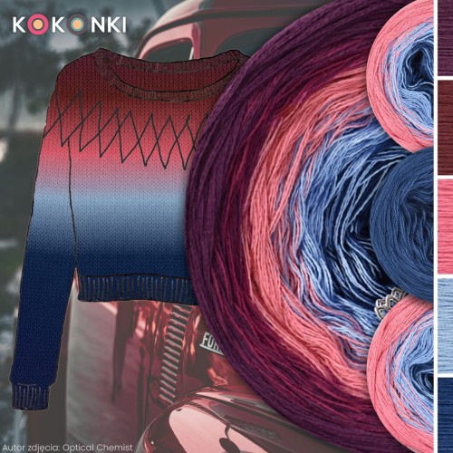 Zestaw na sweter Charlotte od Kotek i motek 12N / Kokonki Nature / Wino/burgund/ciemna morela/denim/granat