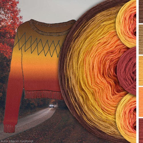 Zestaw na sweter Charlotte od Kotek i motek 06N / Kokonki Nature / Brąz/masło orzechowe/musztarda/dynia/cegła