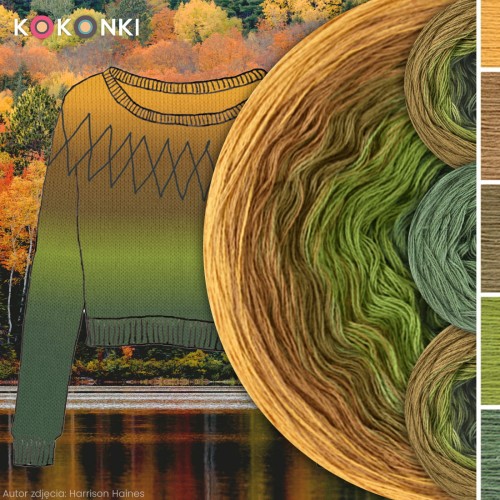 Zestaw na sweter Charlotte od Kotek i motek 01N / Kokonki Nature / Musztarda/masło orzechowe/ciemna oliwka/pesto/jodła
