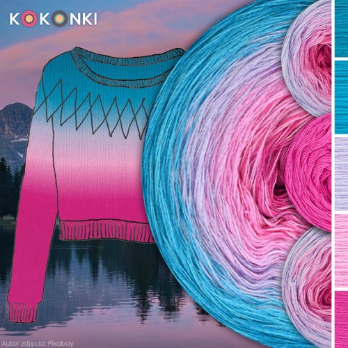 Zestaw na sweter Charlotte od Kotek i motek 04N / Kokonki Nature / Ciemny turkus/turkus/lawenda/róż/fuksja