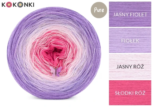KOKONEK_Pure P188 - Jasny fiolet/fiołek/jasny róż/słodki róż, 3 nitki, 1200 m, 240 g - GOTOWY