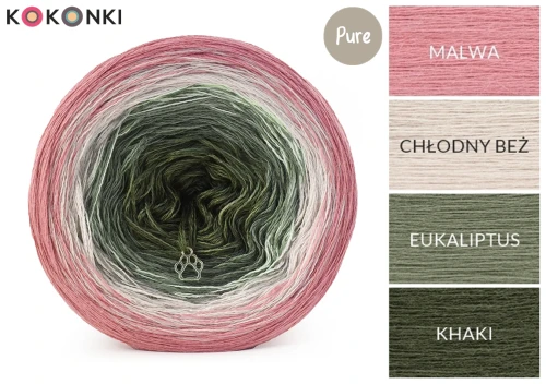 KOKONEK_Pure P171 - Malwa/chłodny beż/eukaliptus/khaki, 3 nitki, 1200 m, 240 g - GOTOWY