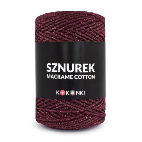 Sznurek Macrame Cotton Shine by KOKONKI 2mm / rolka 200m / wino + magenta LUREX (wiązany)