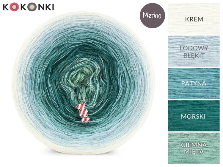 KOKONEK Merino 818 White bear - Krem/lodowy błękit/patyna/morski/ciemna mięta