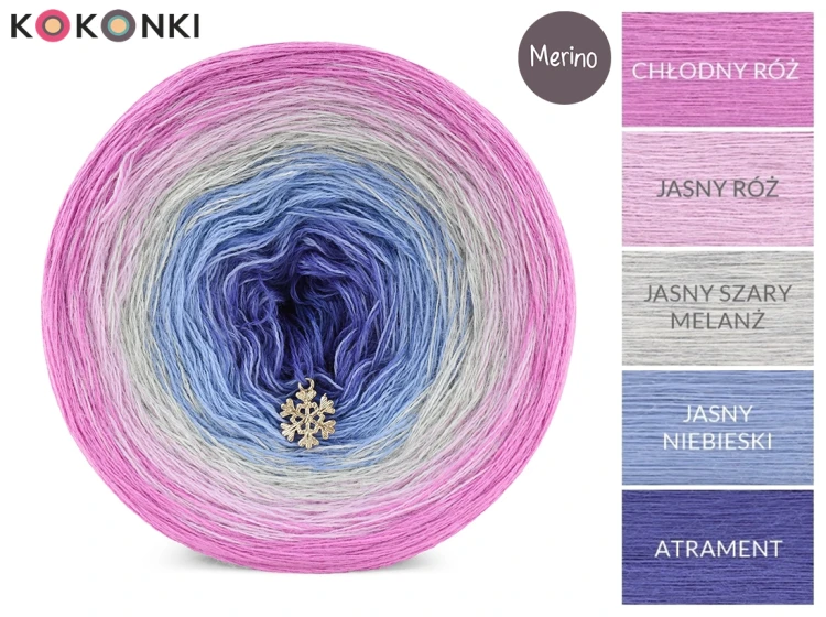 KOKONEK Merino 821 Icy pink Christmas - Chłodny róż/jasny róż/jasny szary melanż/jasny niebieski/atrament