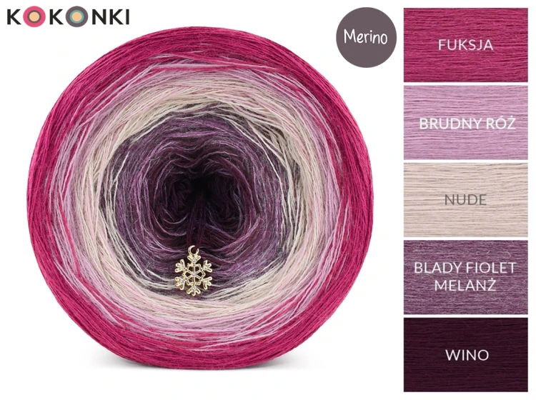 KOKONEK Merino 823 Home, sweet home - Fuksja/brudny róż/nude/blady fiolet melanż/wino