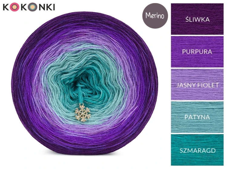 KOKONEK Merino 827 Polar trip - Śliwka/purpura/jasny fiolet/patyna/szmaragd