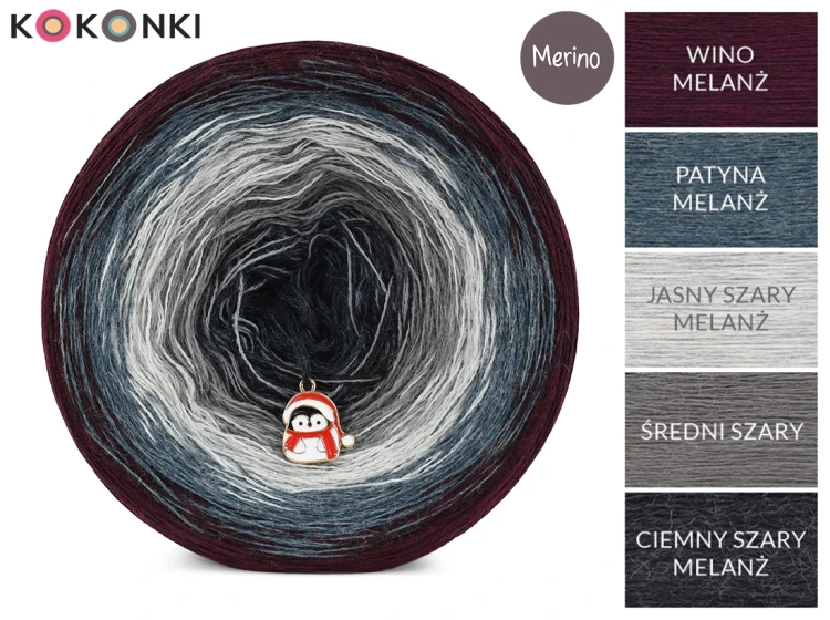 KOKONEK Merino 828 Frozen heights - Wino melanż/patyna melanż/jasny szary melanż/średni szary/ciemny szary melanż