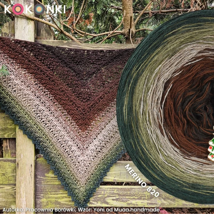 KOKONEK Merino 820 Sugar and spice - Butelkowa zieleń/khaki/orzech melanż/brąz/czekolada