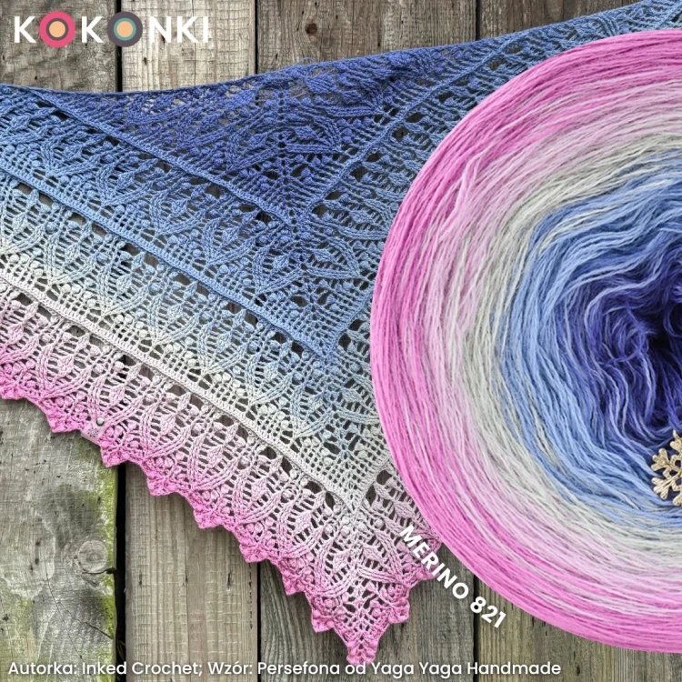 KOKONEK Merino 821 Icy pink Christmas - Chłodny róż/jasny róż/jasny szary melanż/jasny niebieski/atrament