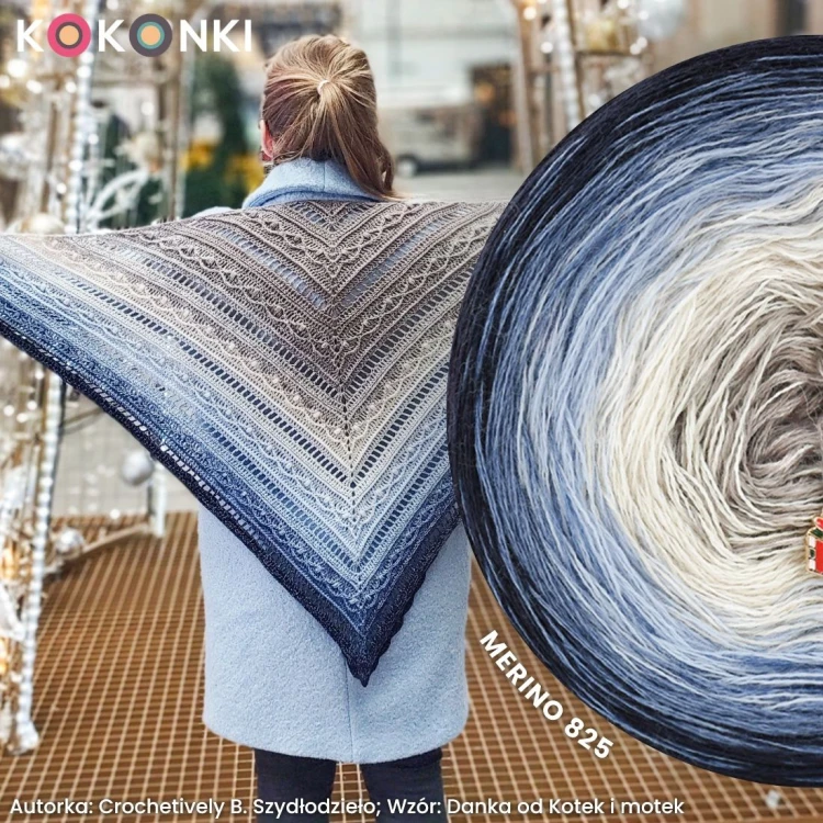 KOKONEK Merino 825 Crystal frost - Melanit/szaroniebieski melanż/jasny błękit/jasny beż/cappuccino