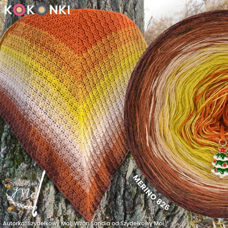 KOKONEK Merino 826 Pinch of cinnamon - Miedź melanż/toffi/ciepły beż/złoty/koniak