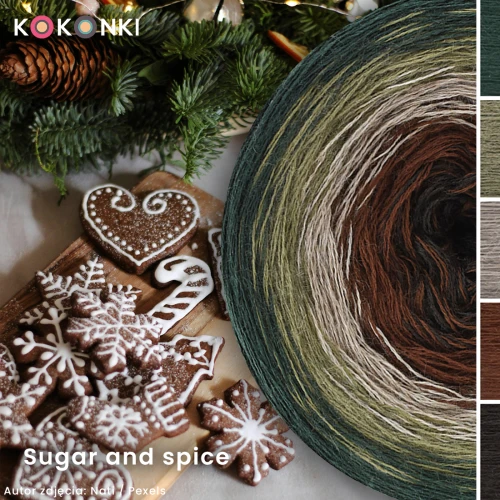 KOKONEK Merino 820 Sugar and spice - Butelkowa zieleń/khaki/orzech melanż/brąz/czekolada