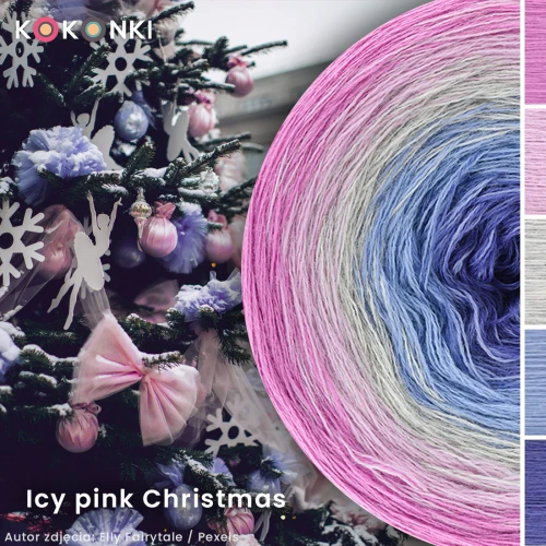 KOKONEK Merino 821 Icy pink Christmas - Chłodny róż/jasny róż/jasny szary melanż/jasny niebieski/atrament