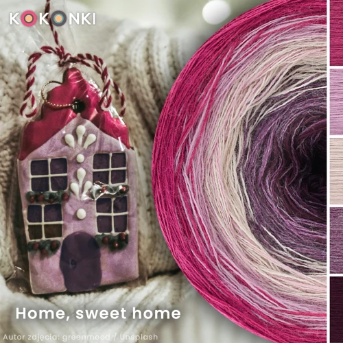 KOKONEK Merino 823 Home, sweet home - Fuksja/brudny róż/nude/blady fiolet melanż/wino