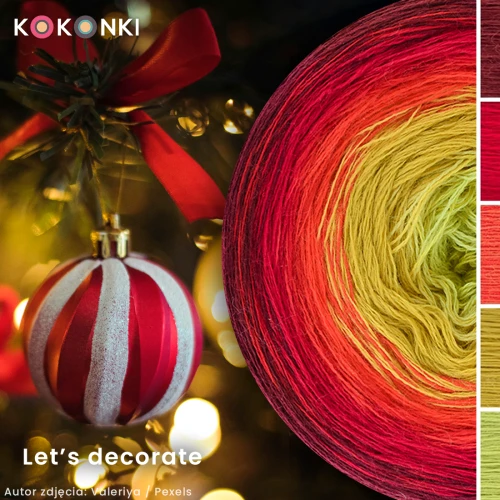 KOKONEK Merino 829 Let's decorate - Bordo/czerwień/jarzębina/złoty/limetka