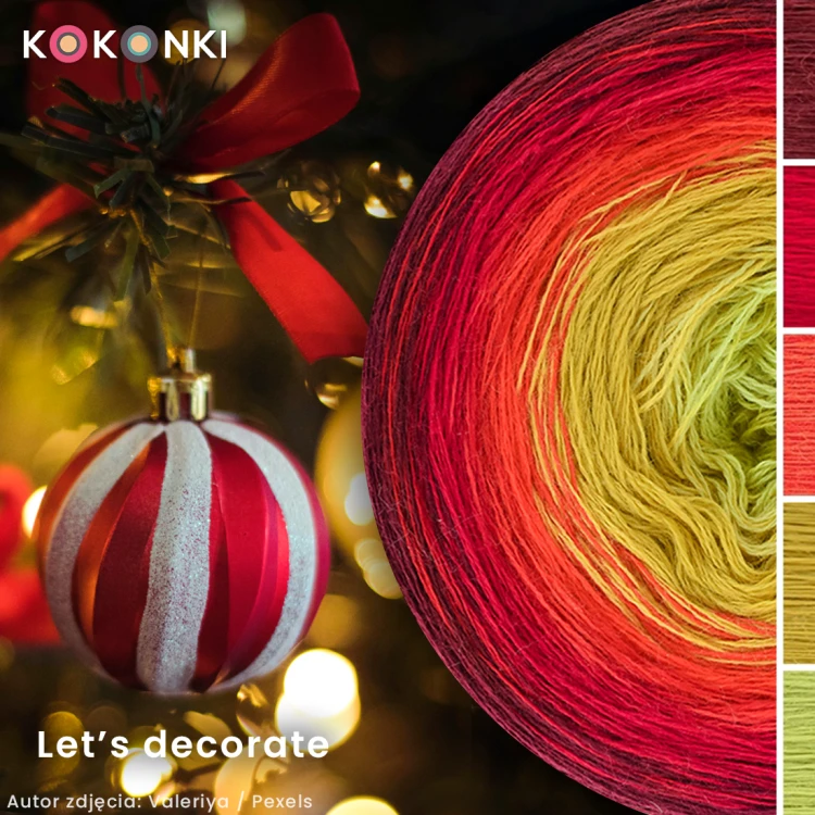 KOKONEK Merino 829 Let's decorate - Bordo/czerwień/jarzębina/złoty/limetka