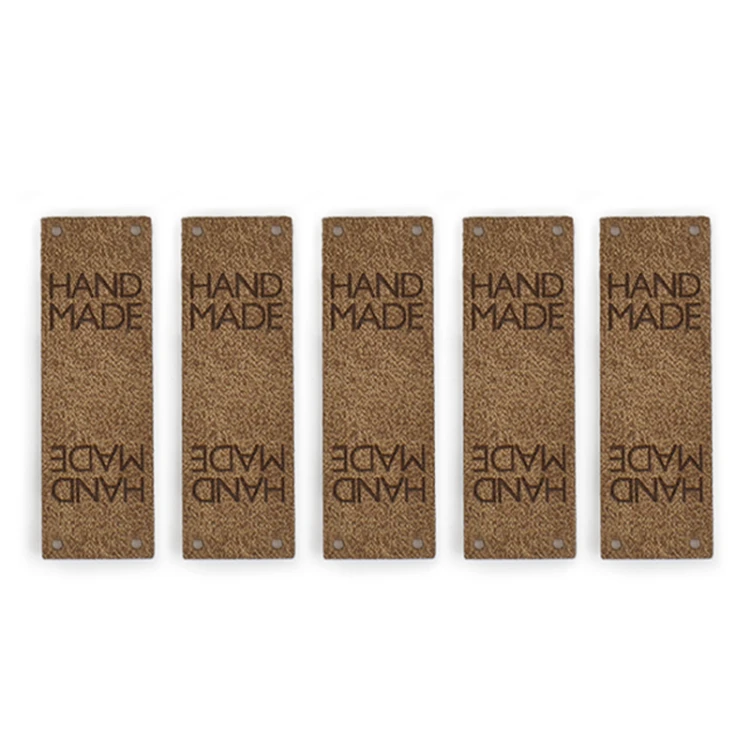 Zestaw metek skóra naturalna premium "HAND MADE" / chłodny brąz / 60 x 20 mm / 5 szt.
