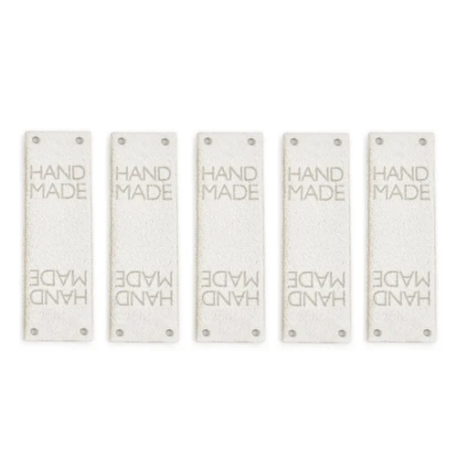 Zestaw metek nubuk premium "HAND MADE" / ecru / 60 x 20 mm / 5 szt.