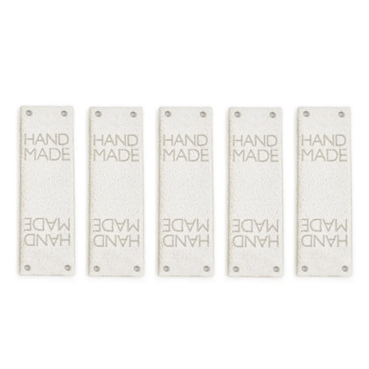 Zestaw metek nubuk premium "HAND MADE" / ecru / 60 x 20 mm / 5 szt.