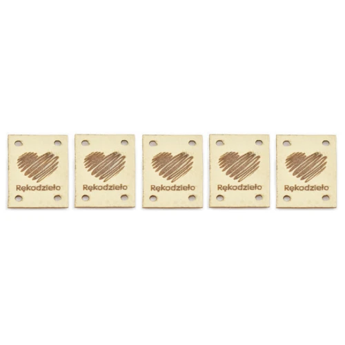 Zestaw metek ekoskóra ''Rękodzieło'' serce / krem / 30 x 20 mm / 5 szt.
