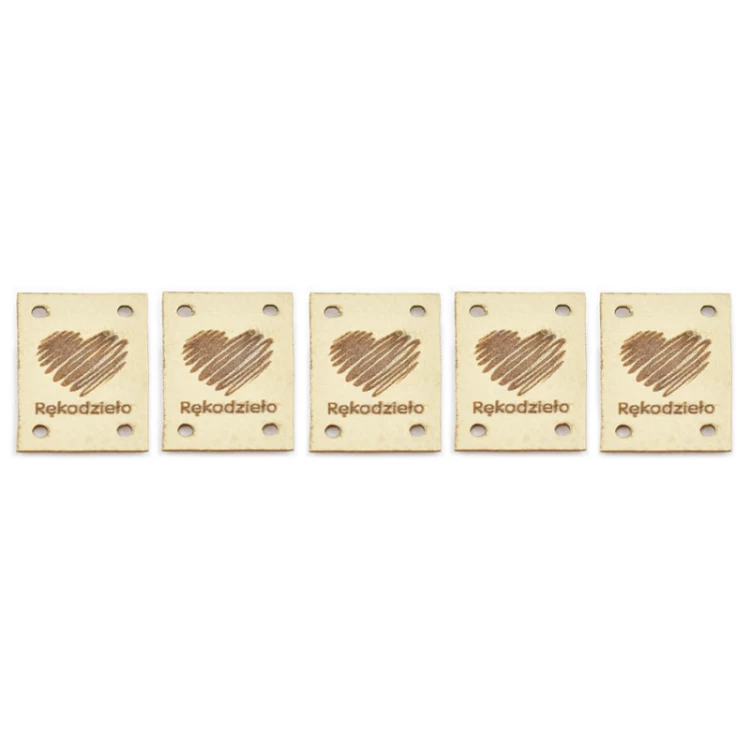 Zestaw metek ekoskóra ''Rękodzieło'' serce / krem / 30 x 20 mm / 5 szt.
