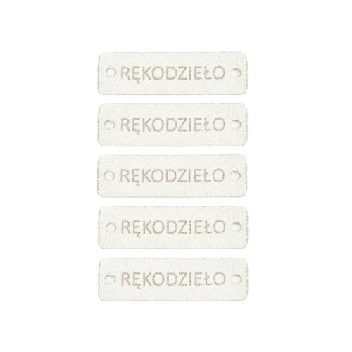 Zestaw metek nubuk premium "RĘKODZIEŁO" / biel / 12 x 40 mm / 5 szt.