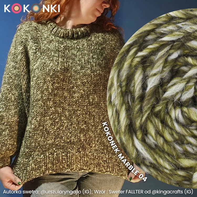 Włóczka KOKONKI Marble 04 / liść laurowy / ~90 m