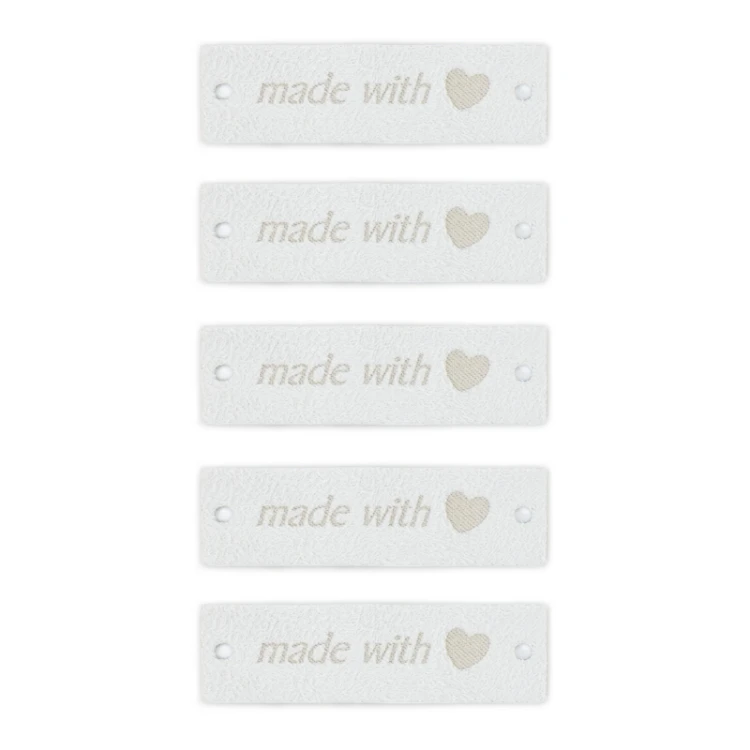 Zestaw metek nubuk premium "Made with ♥" / biel / 15 x 50 mm / 5 szt.
