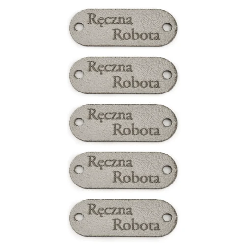 Zestaw metek nubuk premium "Ręczna robota" / szary / 15 x 40 mm / 5 szt.