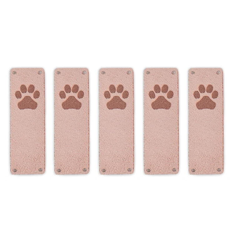 Zestaw metek nubuk premium "Łapka" / róż / 60 x 20 mm / 5 szt.