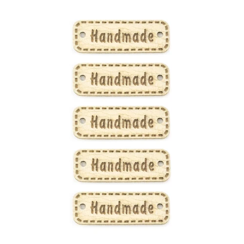 Zestaw metek ekoskóra premium "Handmade" / krem / 11 x 30 mm / 5 szt.