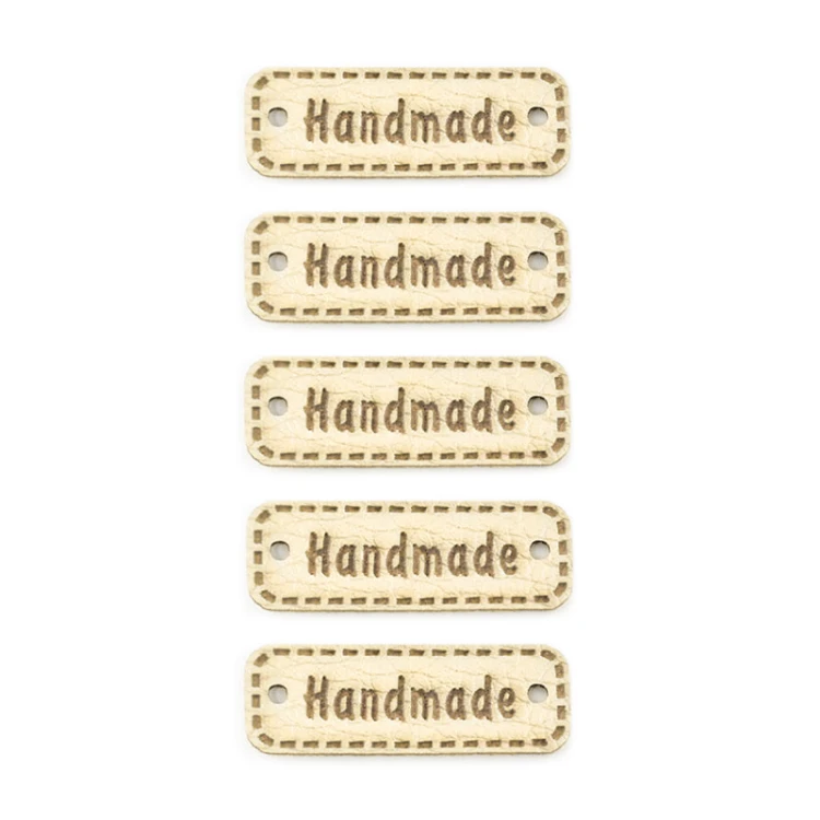 Zestaw metek ekoskóra premium "Handmade" / krem / 11 x 30 mm / 5 szt.
