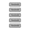 Zestaw metek ekoskóra metalizowana "Handmade" / srebro / 11 x 30 mm / 5 szt.