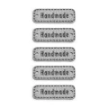 Zestaw metek ekoskóra metalizowana "Handmade" / srebro / 11 x 30 mm / 5 szt.